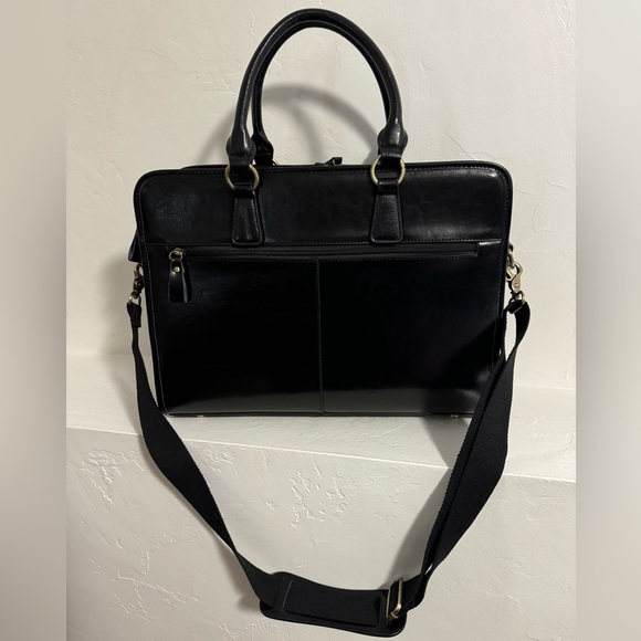 Kattee large black leather briefcase w/ adjustable strap - Picture 5 of 13